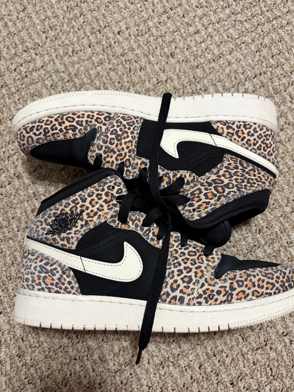 Jordan Air 1 Mid SE Leopard Print Sneakers - Black & Cream